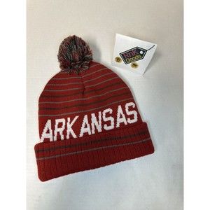 Arkansas Cuffed Knit Beanie Cap Hat w/ Pom Unisex Red